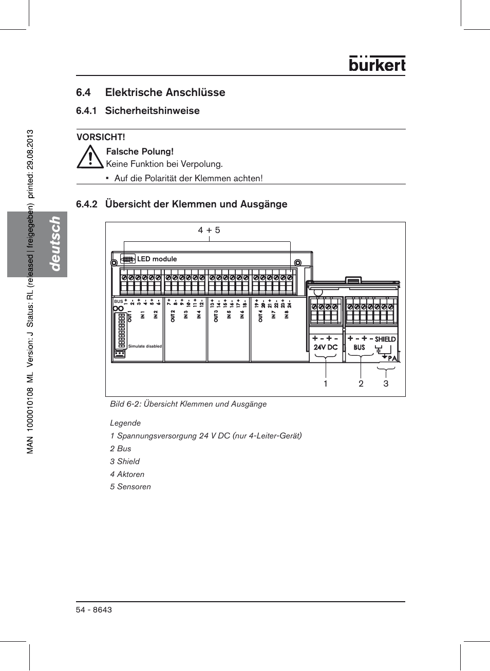 4 elektrische anschlüsse, Deutsch | Burkert Type 8643 User Manual | Page 54 / 124