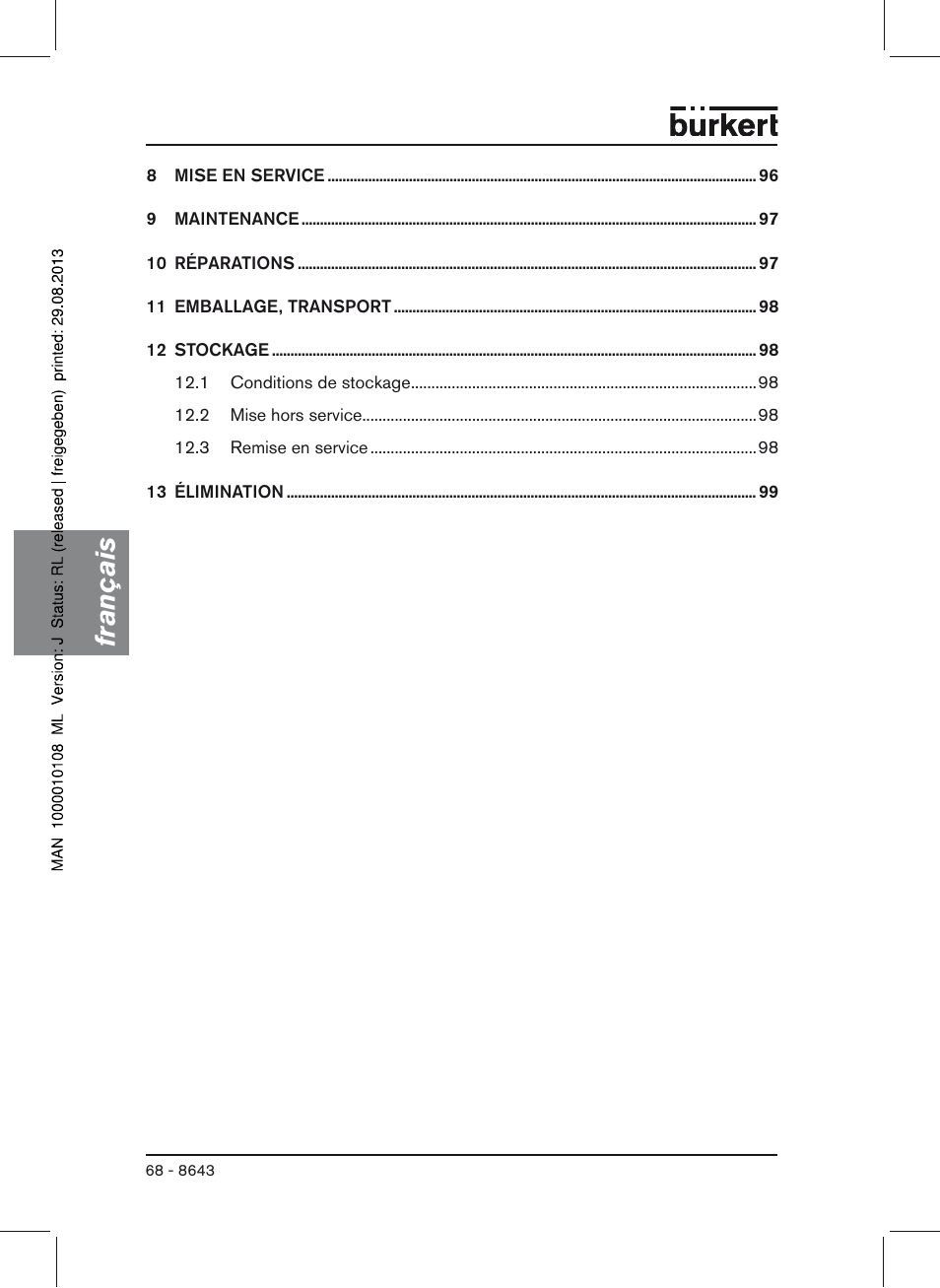 Français | Burkert Type 8643 User Manual | Page 68 / 124