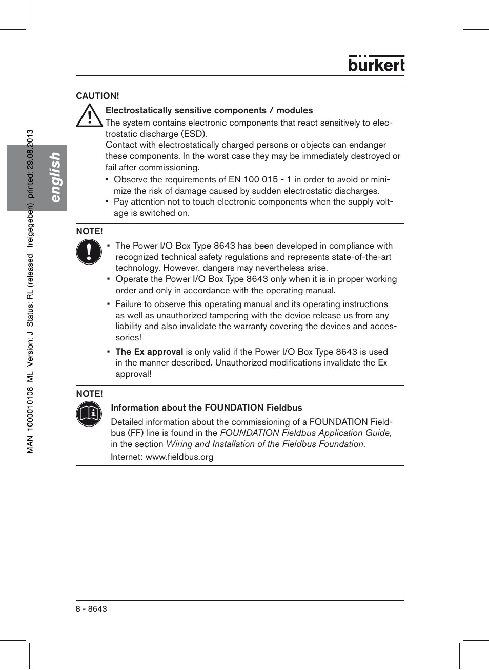 English | Burkert Type 8643 User Manual | Page 8 / 124