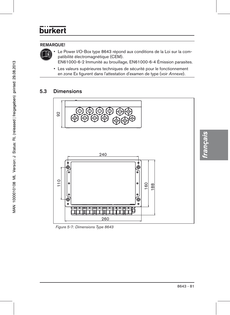 3 dimensions, Français | Burkert Type 8643 User Manual | Page 81 / 124