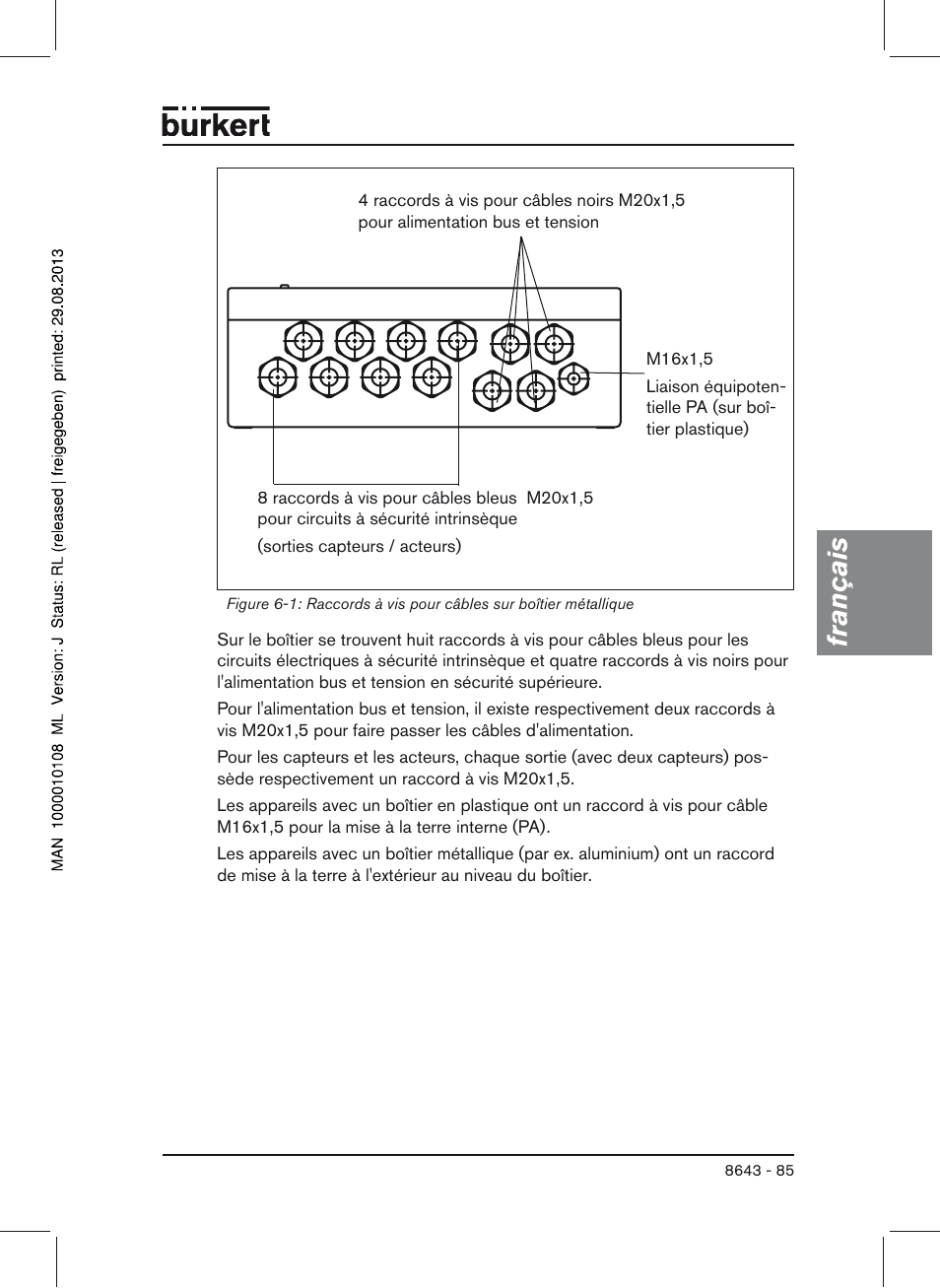 Français | Burkert Type 8643 User Manual | Page 85 / 124