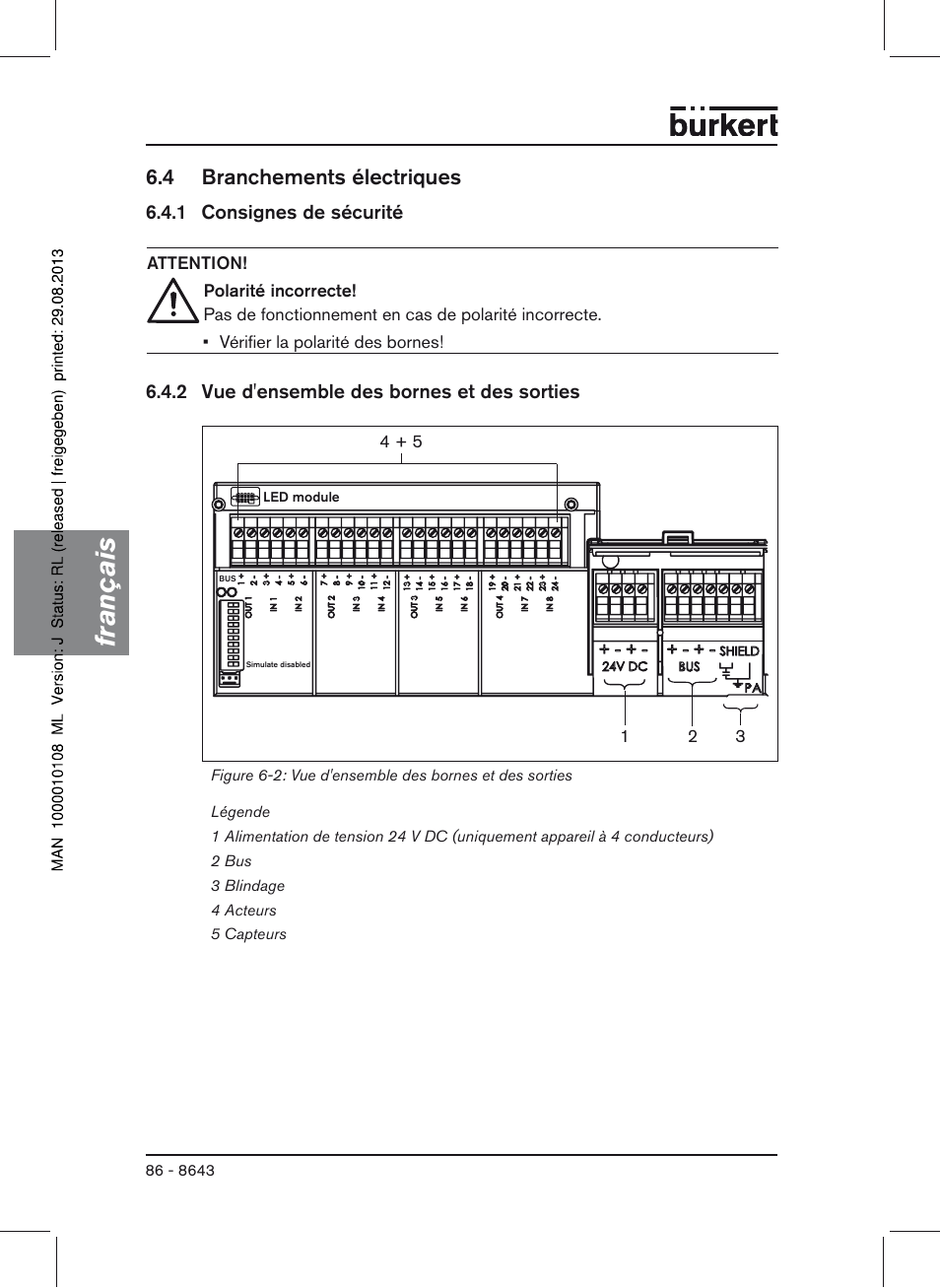 4 branchements électriques, Français | Burkert Type 8643 User Manual | Page 86 / 124