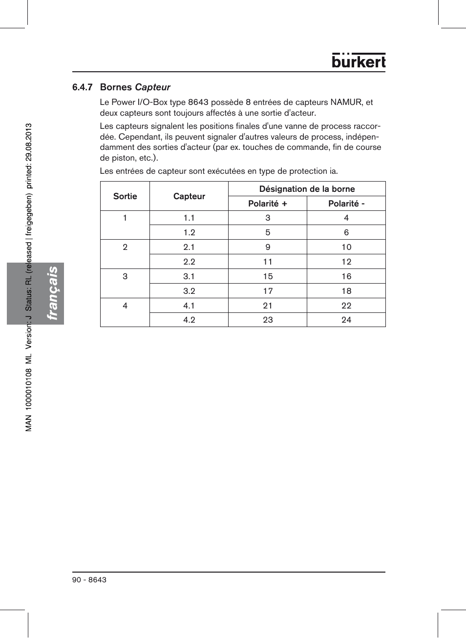 Français | Burkert Type 8643 User Manual | Page 90 / 124