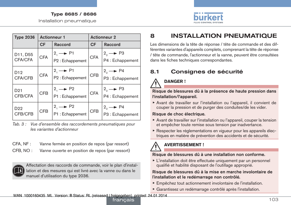 8installation pneumatique | Burkert Type 8686 User Manual | Page 103 / 130