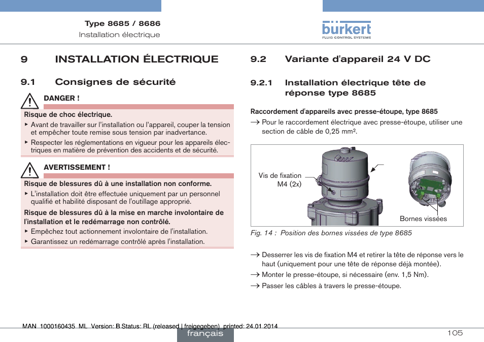 9installation électrique | Burkert Type 8686 User Manual | Page 105 / 130