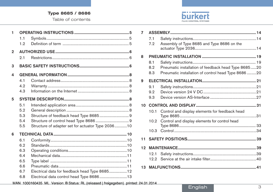 English | Burkert Type 8686 User Manual | Page 3 / 130