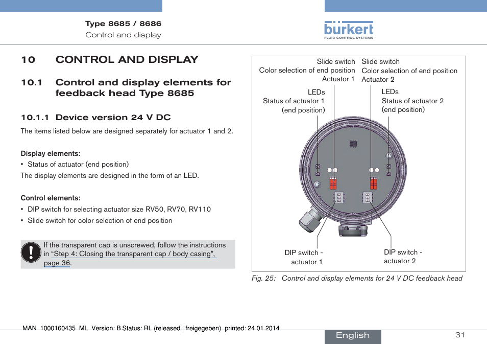 10 control and display | Burkert Type 8686 User Manual | Page 31 / 130