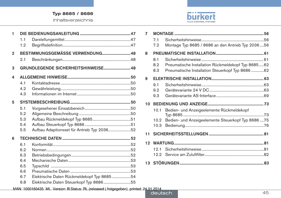 Deutsch | Burkert Type 8686 User Manual | Page 45 / 130