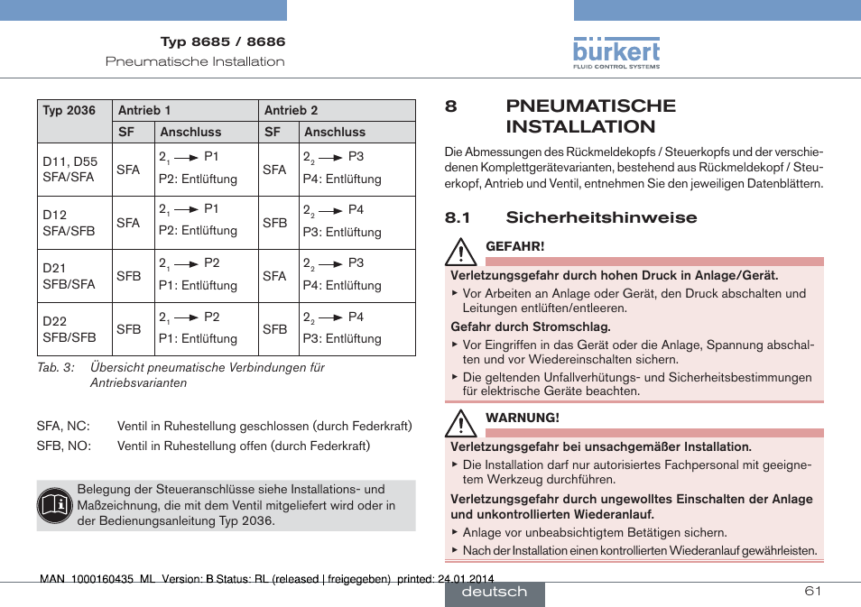 8pneumatische installation | Burkert Type 8686 User Manual | Page 61 / 130