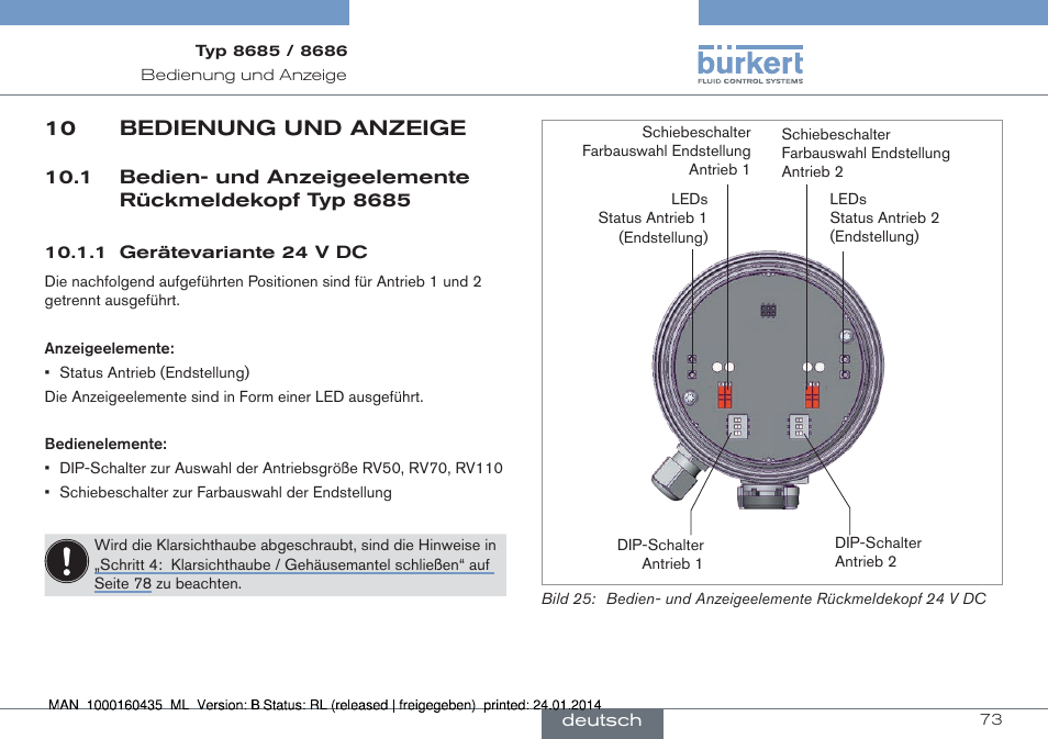 10 bedienung und anzeige | Burkert Type 8686 User Manual | Page 73 / 130