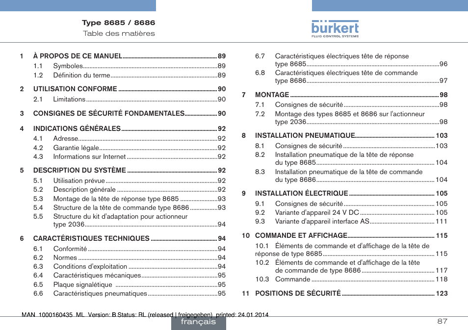 Français | Burkert Type 8686 User Manual | Page 87 / 130