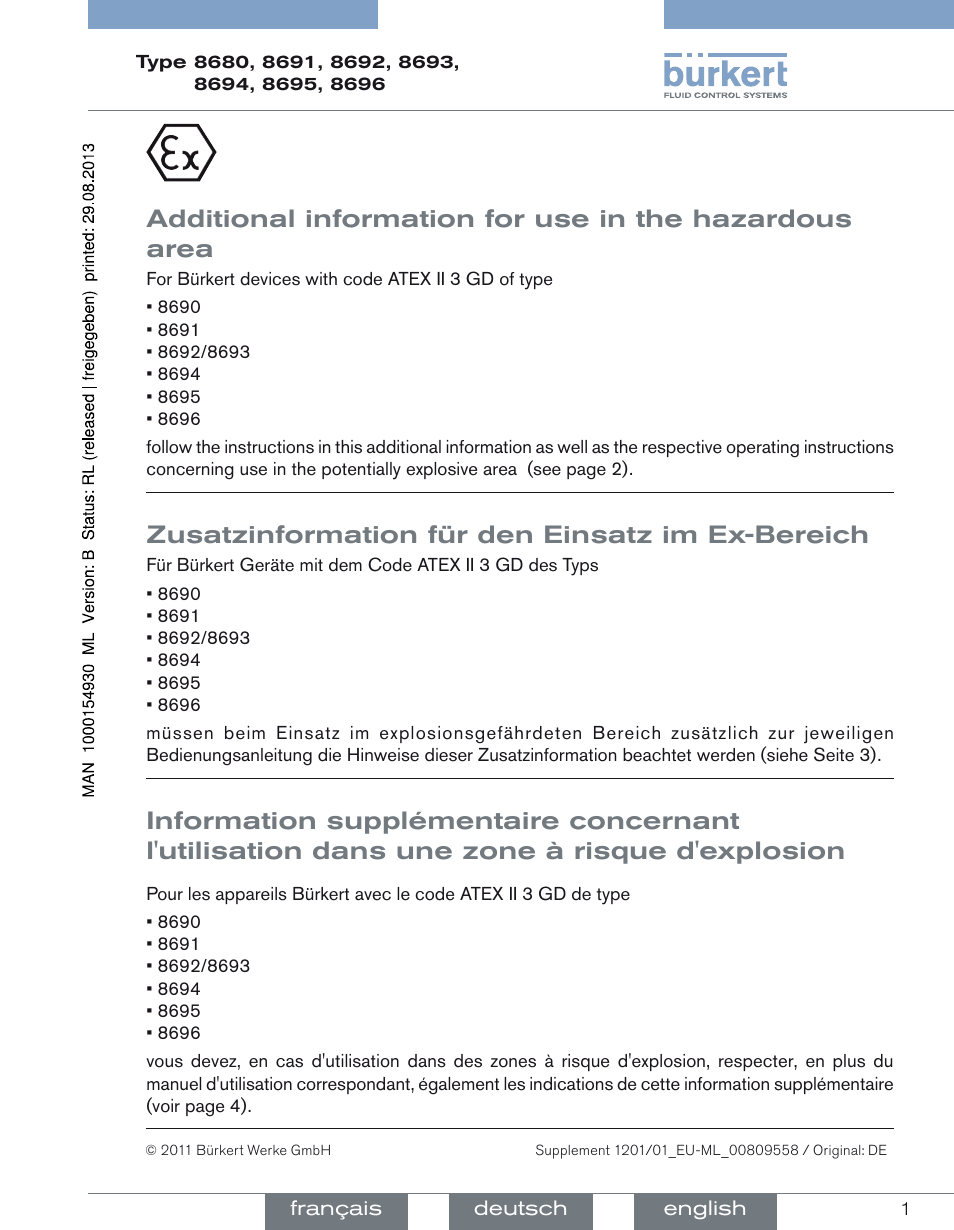 Burkert Type 8696 User Manual | 4 pages