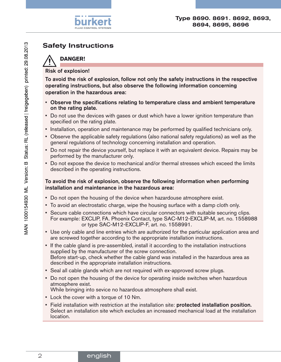 English | Burkert Type 8696 User Manual | Page 2 / 4