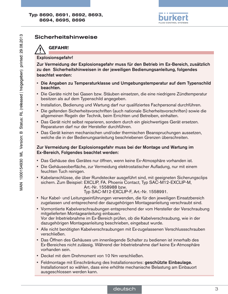 Deutsch | Burkert Type 8696 User Manual | Page 3 / 4