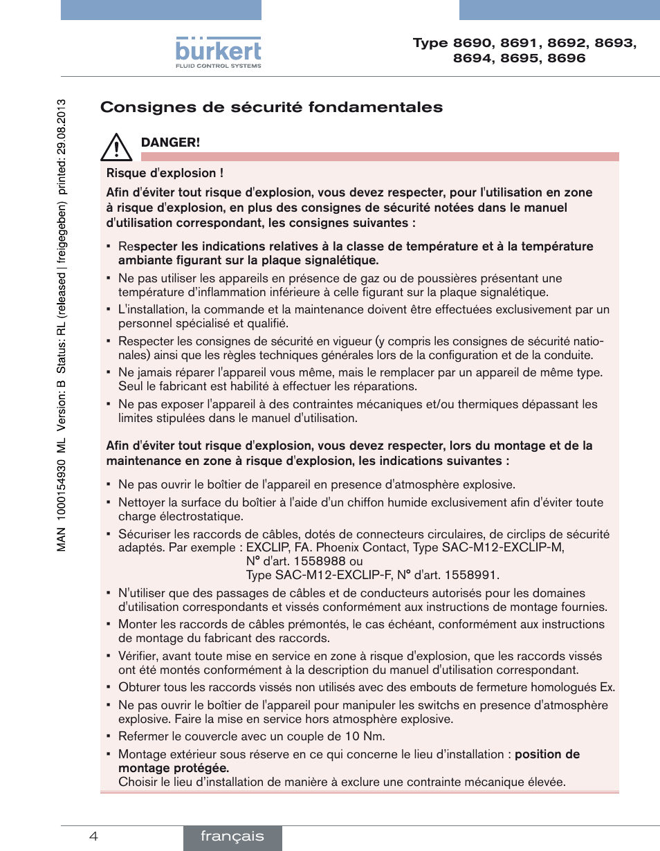 Francais | Burkert Type 8696 User Manual | Page 4 / 4