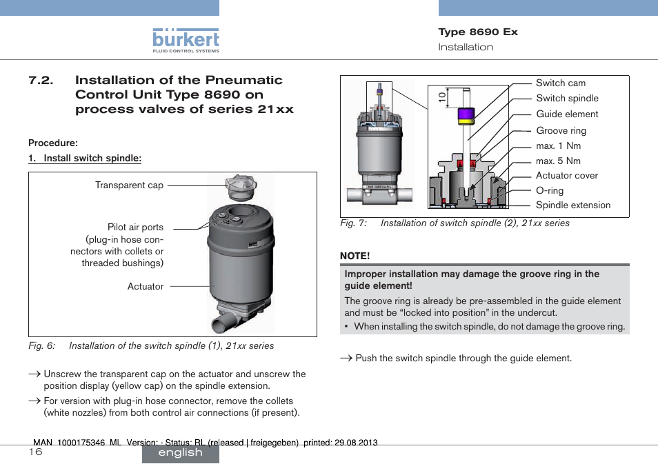 On process valves of series 21xx | Burkert Type 8690 User Manual | Page 16 / 100