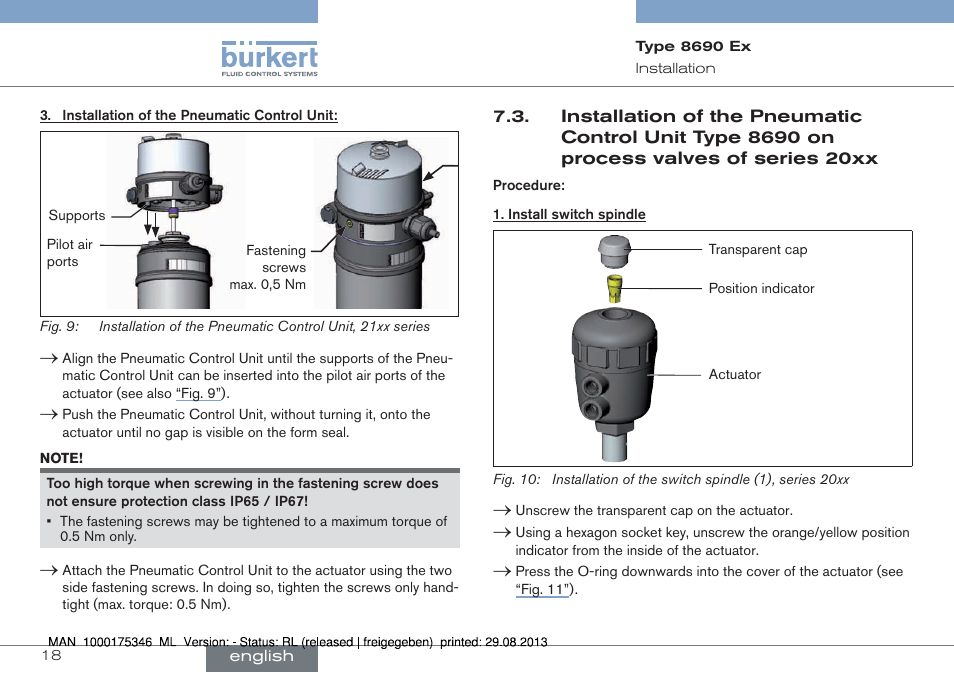 On process valves of series 20xx | Burkert Type 8690 User Manual | Page 18 / 100