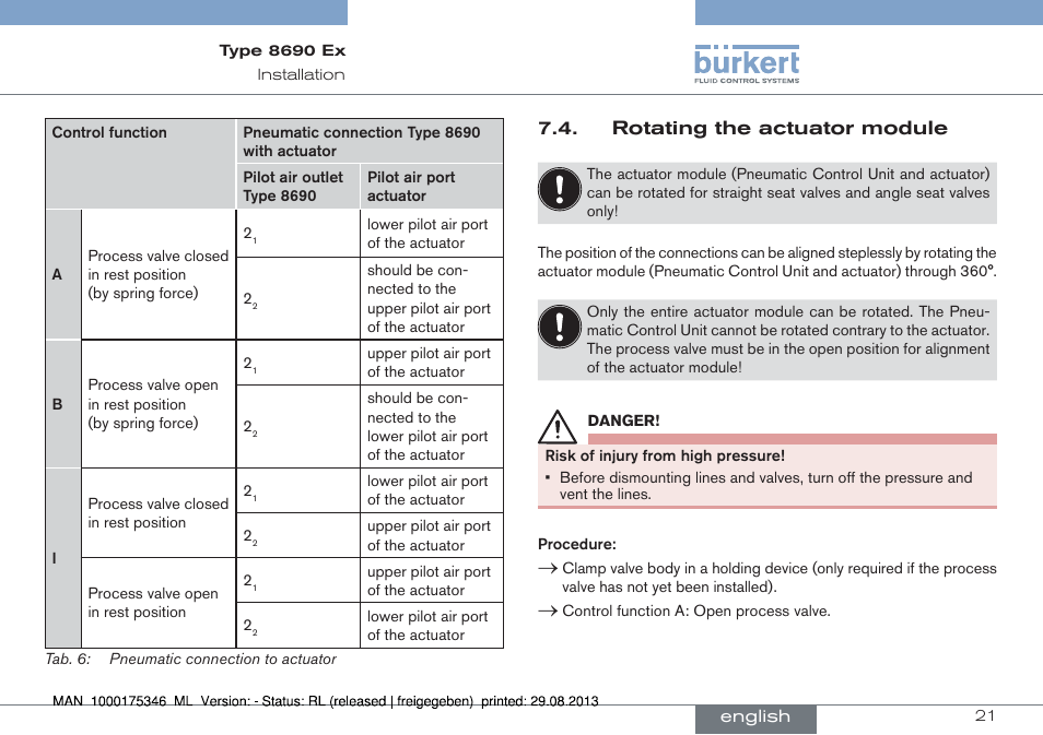 Rotating the actuator module | Burkert Type 8690 User Manual | Page 21 / 100