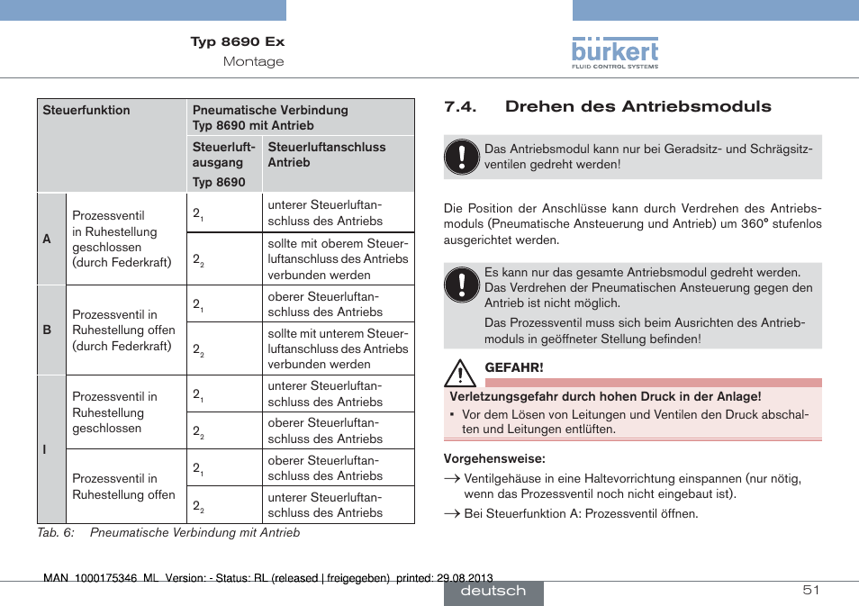 Drehen des antriebsmoduls | Burkert Type 8690 User Manual | Page 51 / 100