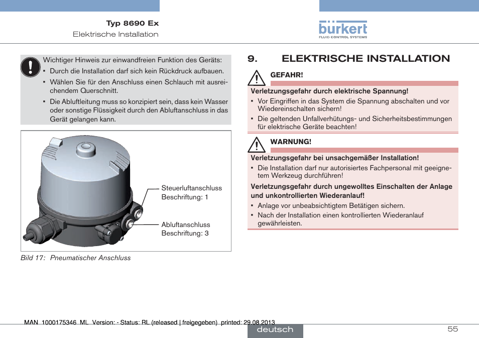 Elektrische installation | Burkert Type 8690 User Manual | Page 55 / 100