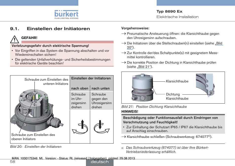 Einstellen der initiatoren | Burkert Type 8690 User Manual | Page 58 / 100