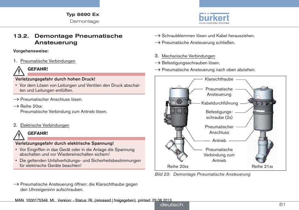 Demontage pneumatische ansteuerung | Burkert Type 8690 User Manual | Page 61 / 100