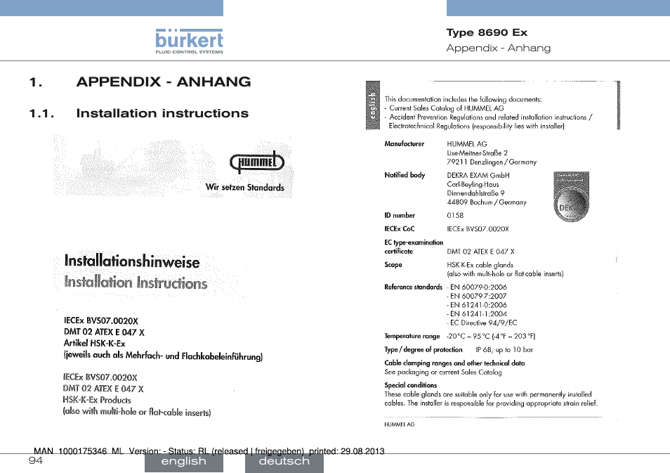 Instructions see “1. appendix - anhang”), Instructions see “1. appendix - anhang, Appendix - anhang“) | Tionshinweise siehe „1. appendix - anhang, Appendix - anhang ») | Burkert Type 8690 User Manual | Page 94 / 100