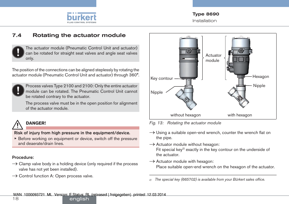 4 rotating the actuator module | Burkert Type 8690 User Manual | Page 18 / 88