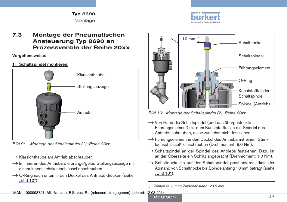 3 montage der pneumatischen ansteuerung typ 8690, An prozessventile der reihe 20xx | Burkert Type 8690 User Manual | Page 43 / 88