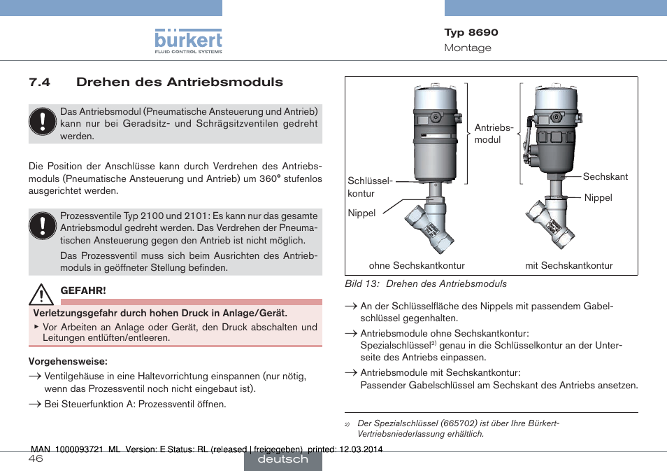 4 drehen des antriebsmoduls | Burkert Type 8690 User Manual | Page 46 / 88