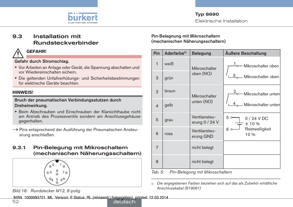 3 installation mit rundsteckverbinder | Burkert Type 8690 User Manual | Page 52 / 88