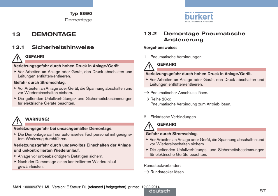 13 demontage | Burkert Type 8690 User Manual | Page 57 / 88