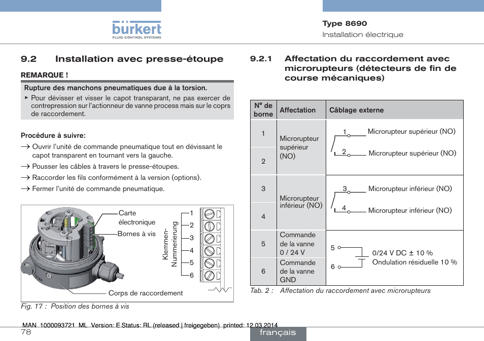 2 installation avec presse-étoupe | Burkert Type 8690 User Manual | Page 78 / 88