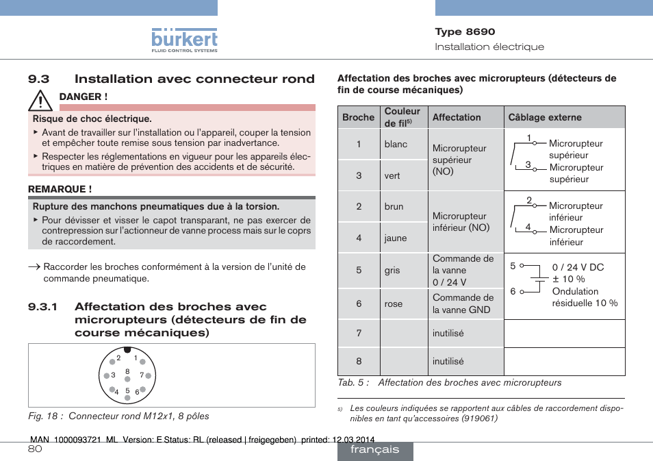 Installation avec connecteur rond | Burkert Type 8690 User Manual | Page 80 / 88