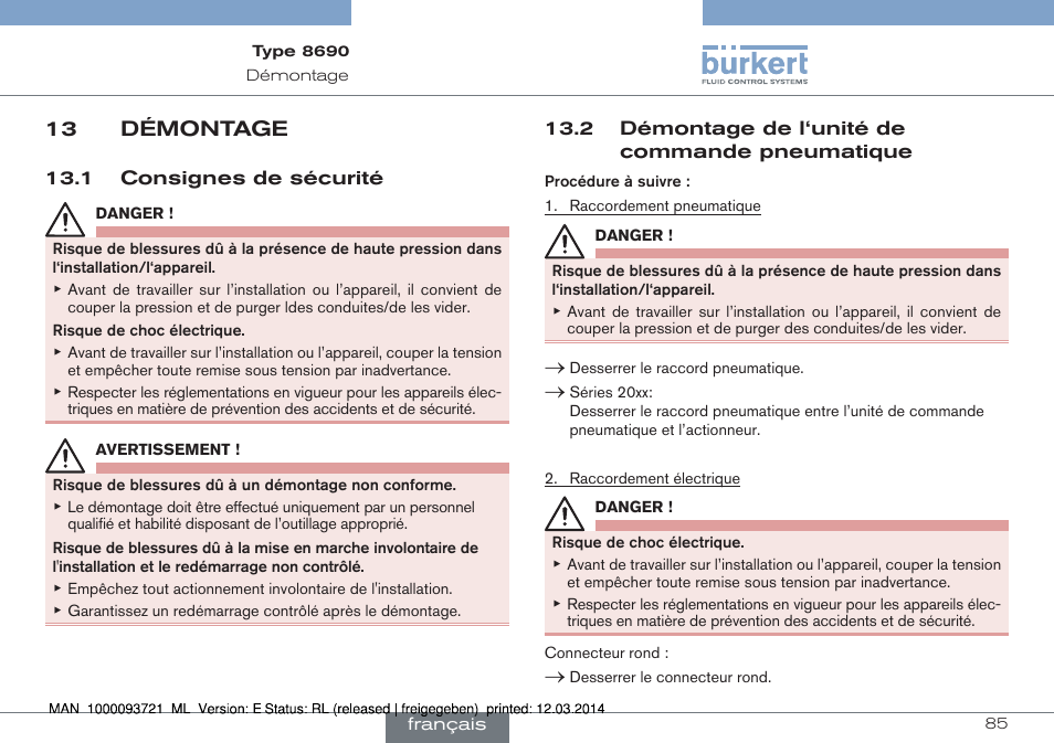 13 démontage | Burkert Type 8690 User Manual | Page 85 / 88