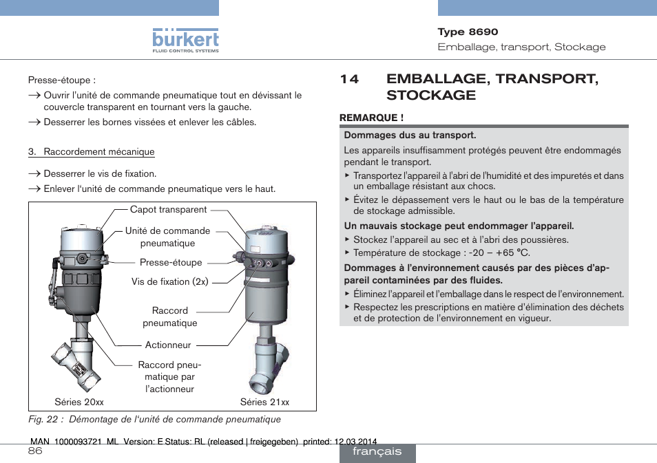 14 emballage, transport, stockage | Burkert Type 8690 User Manual | Page 86 / 88