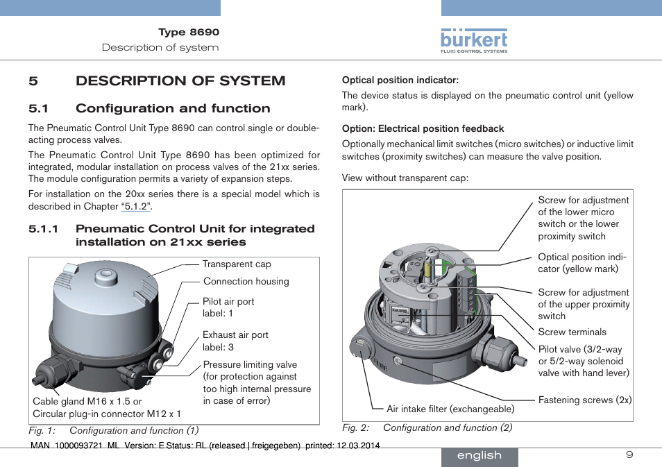 5 description of system, 1 configuration and function, 5description of system | Burkert Type 8690 User Manual | Page 9 / 88