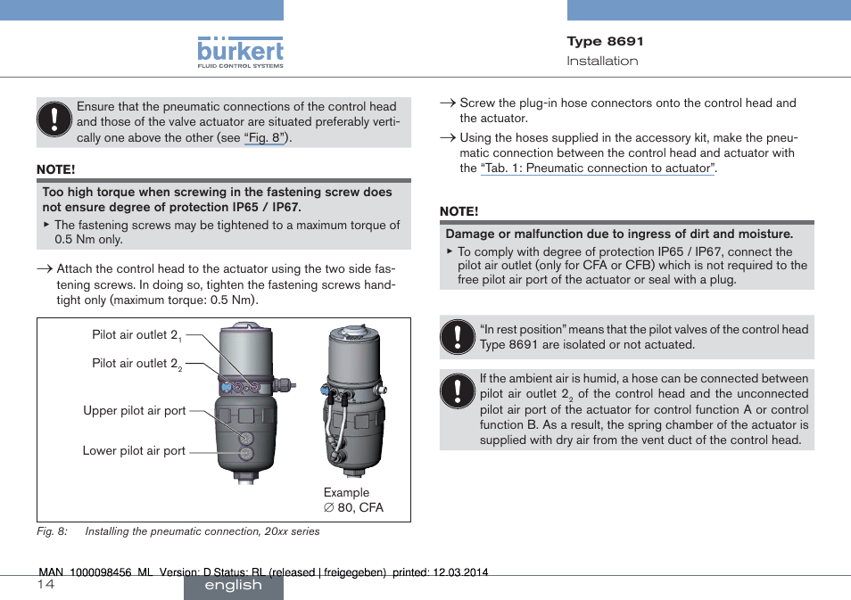 Burkert Type 8691 User Manual | Page 14 / 88