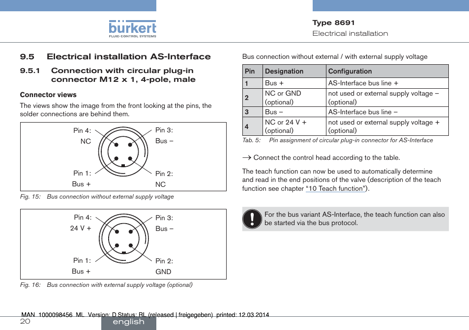 Electrical installation as-interface | Burkert Type 8691 User Manual | Page 20 / 88