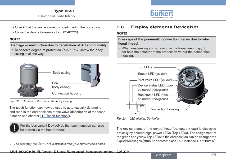 8 display elements devicenet | Burkert Type 8691 User Manual | Page 25 / 88