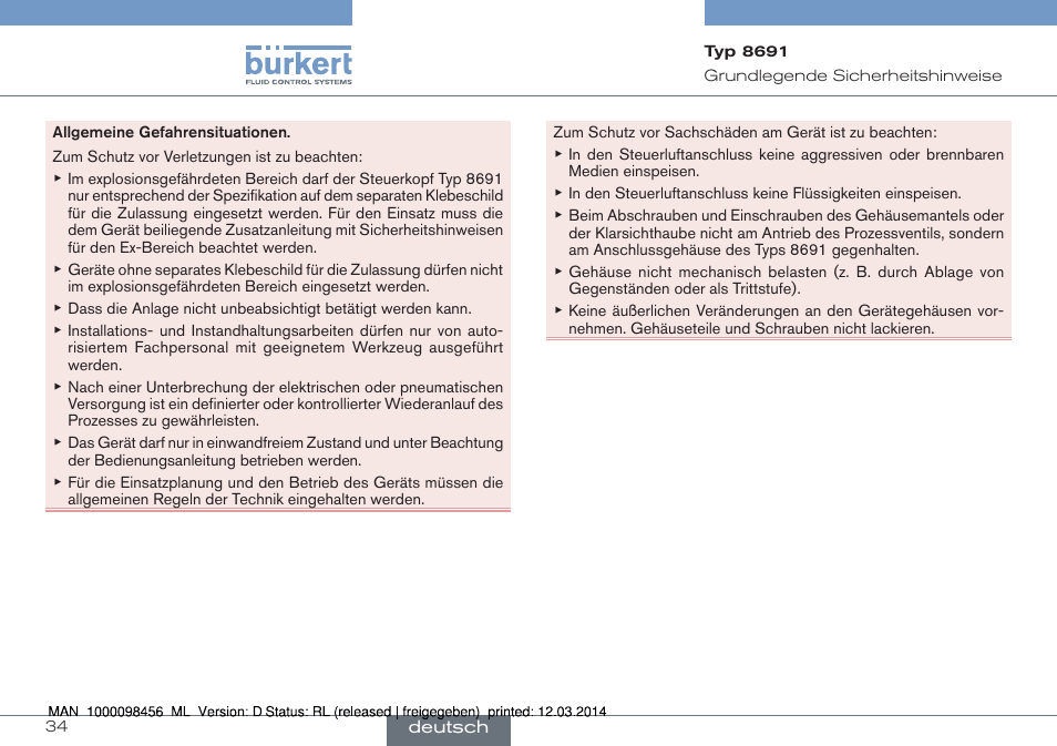 Burkert Type 8691 User Manual | Page 34 / 88