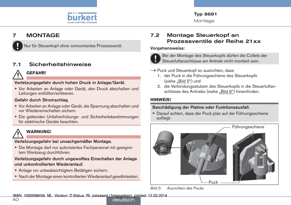 7 montage, 21xx | Burkert Type 8691 User Manual | Page 40 / 88