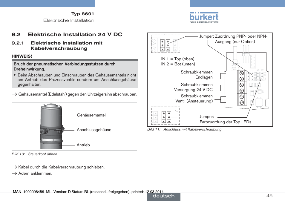 2 elektrische installation 24 v dc | Burkert Type 8691 User Manual | Page 45 / 88