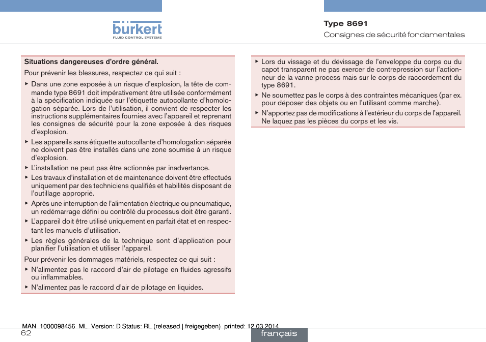 Burkert Type 8691 User Manual | Page 62 / 88