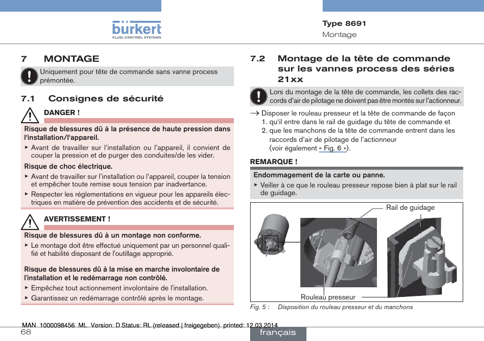 7 montage, Process des séries 21xx | Burkert Type 8691 User Manual | Page 68 / 88