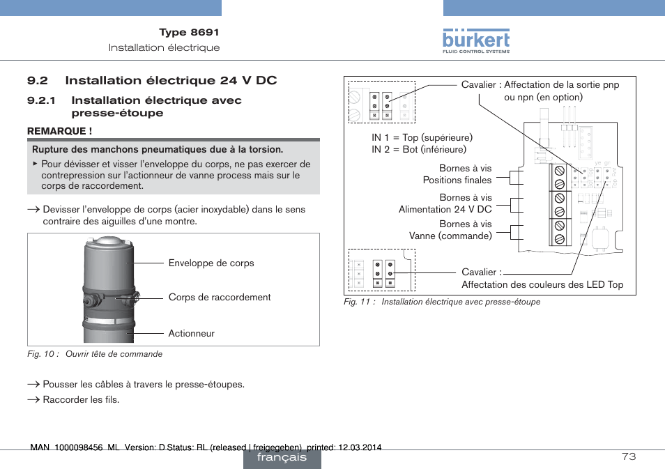 2 installation électrique 24 v dc | Burkert Type 8691 User Manual | Page 73 / 88