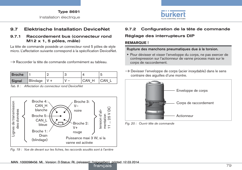 7 elektrische installation devicenet | Burkert Type 8691 User Manual | Page 79 / 88