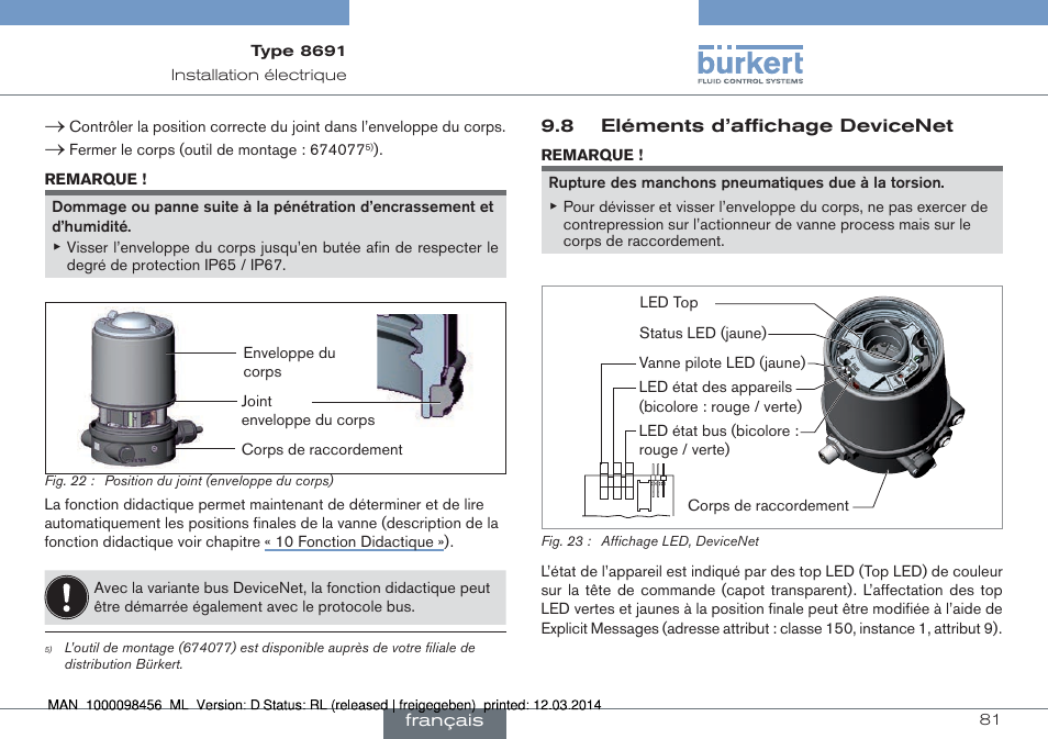 8 eléments d’affichage devicenet | Burkert Type 8691 User Manual | Page 81 / 88