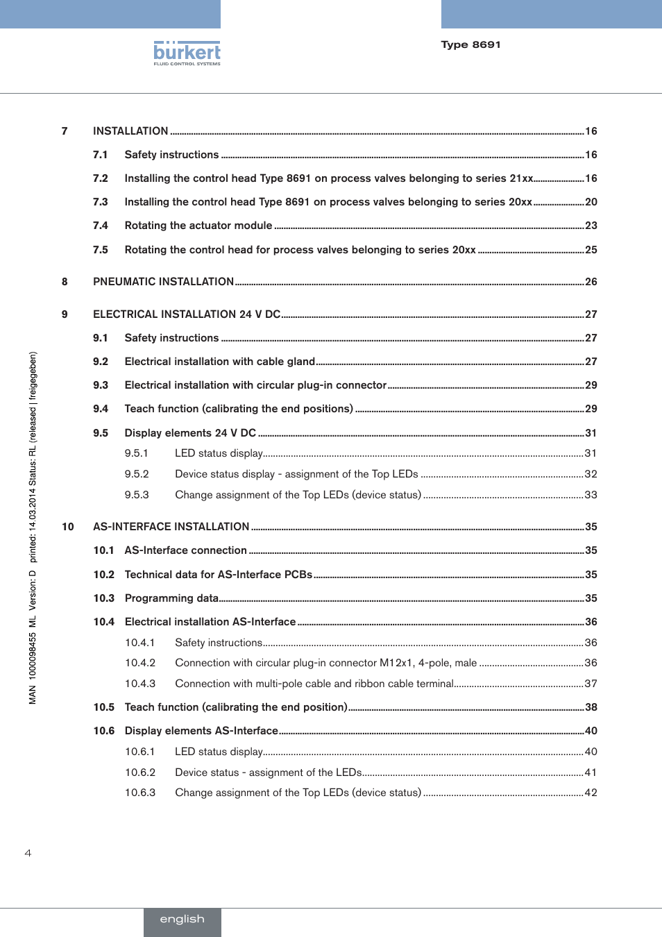 Burkert Type 8691 User Manual | Page 4 / 184