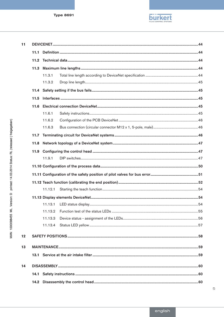 Burkert Type 8691 User Manual | Page 5 / 184